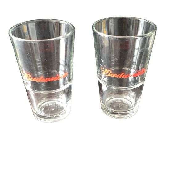 Pre Owned Budweiser BUD Glasses Set Of 2 Libbey Duratuff USA Red Script - Picture 1 of 12